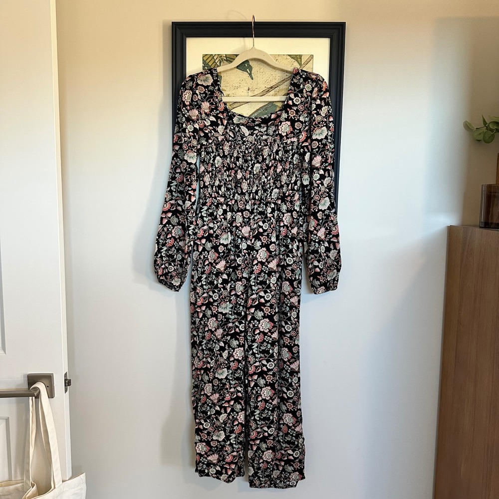 Art Class Jumpsuit L (10/12) Black Floral Excellent